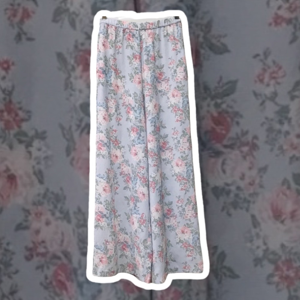 WAYF FLORAL PANTS WIDE LEG SMALL BLUE PINK COTTAGECORE LOVE SHACK …